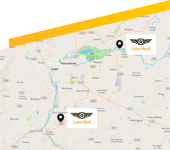 carte des centres Only Paintball Lyon